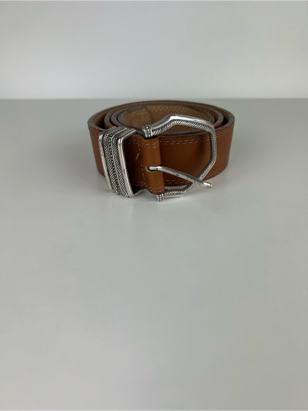 RARE VINTAGE BRIGHTON BRN LEATHER BELT SILVER DESIGN 5 RING KEEPER UNISEX
